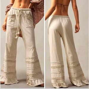 Cotton Cream Bohemian Flared Pants
